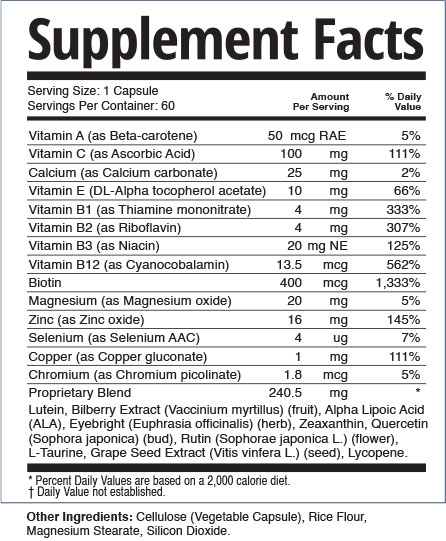 TheyaVue supplement facts label