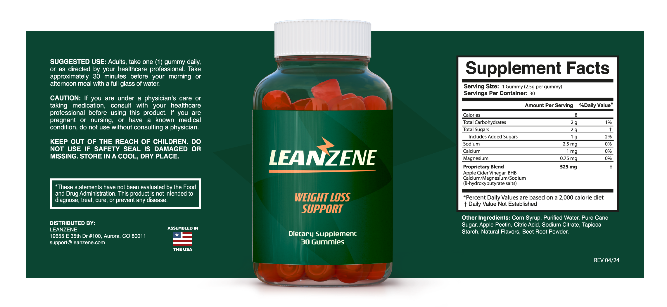 Leanzene Gummies supplement facts label