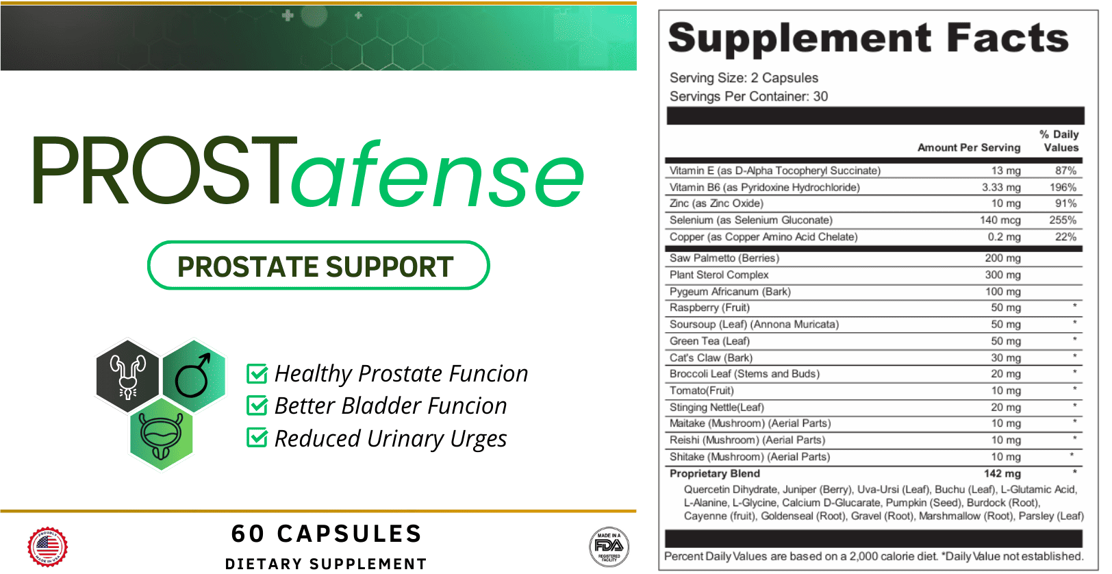 ProstAfense supplement facts label